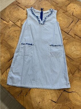 Vineyard Vines Blue & White Striped Sleeveless Dress with Tassel Trim